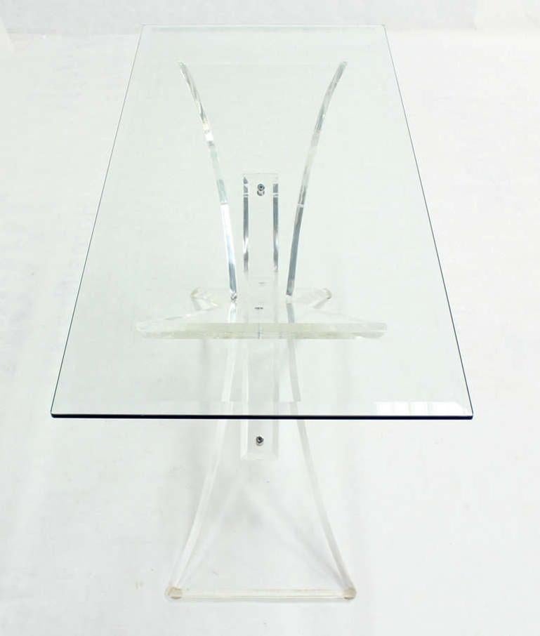 EstablishedLines Lucite X Shape Base Glass Top Mid Century Modern Console Sofa Table MINT!