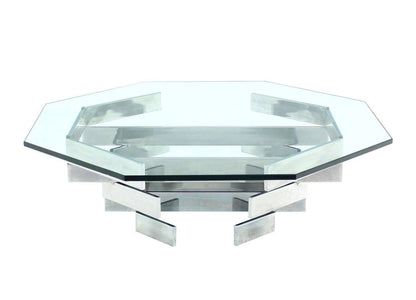 EstablishedLines Mid Century Modern Heavy "Stacked" Chrome Base Octagonal Glass Top Coffee Table