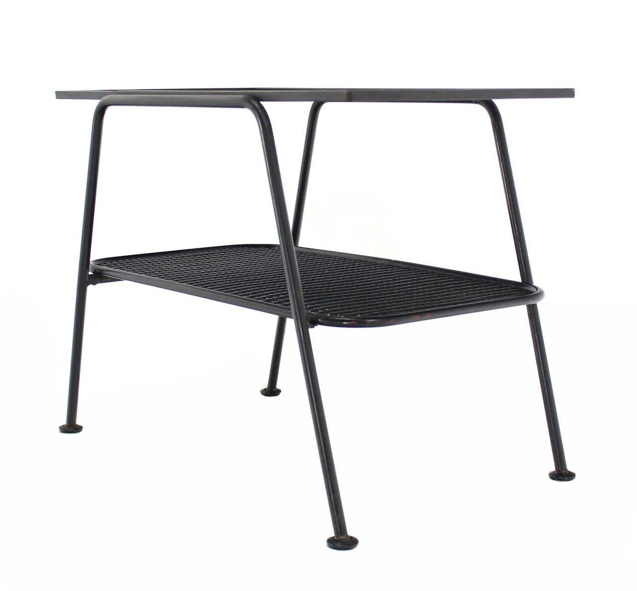 EstablishedLines Mid-Century Modern c1950s Bent Tube Two Tier Wicker Shelf Side End Table MINT