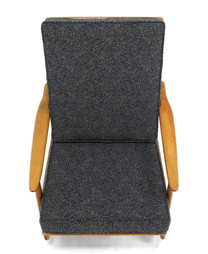 EstablishedLines Blond Wood Danish Modern Slated Back Rocking Lounge Chair New Upholstery MINT