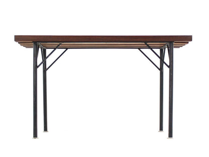 EstablishedLines Solid Rosewood Small Compact Mid Century Modern Slat Bench Black Metal Base MINT