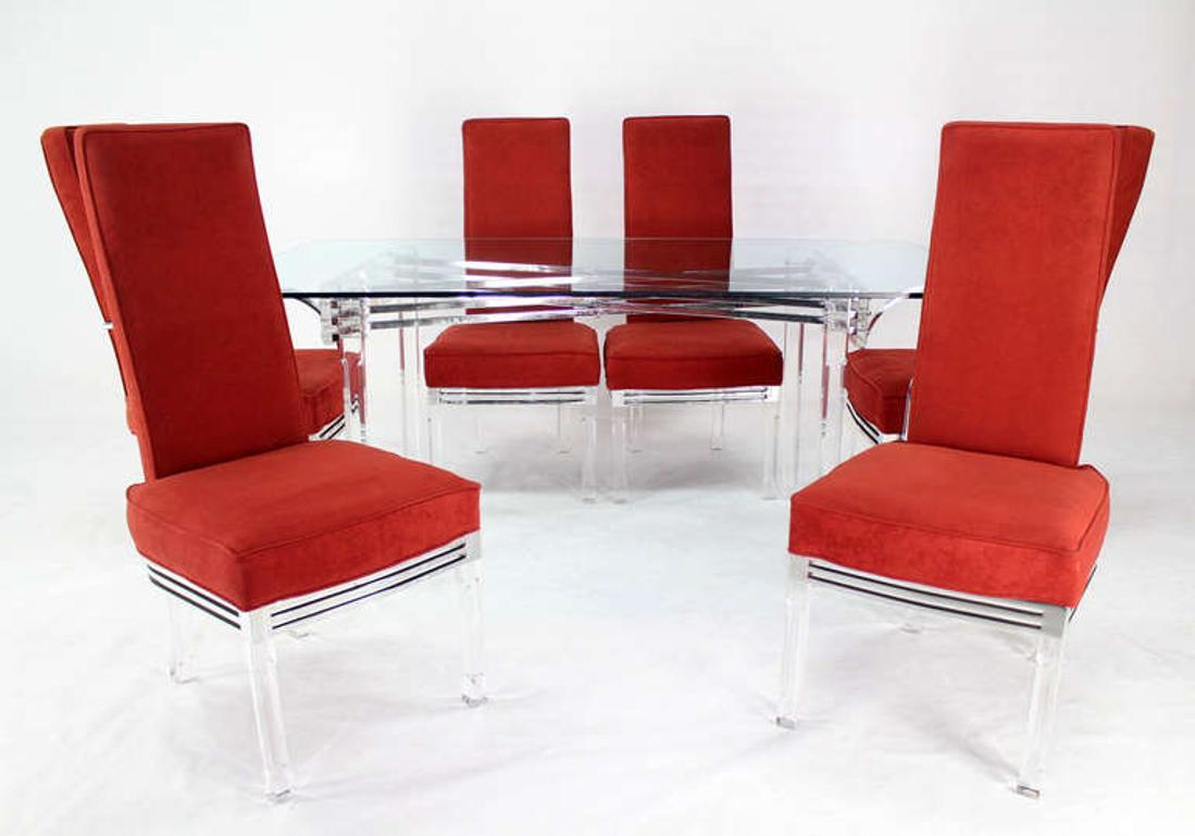 EstablishedLines Mid Century Modern Set of Six Dining Chairs and Table in Lucite Chrome Glass