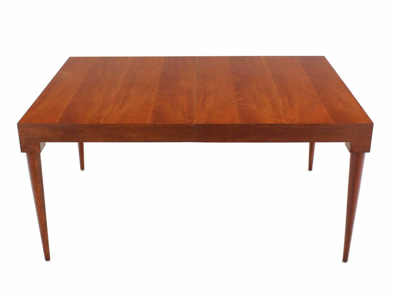 Danish Mid Century Modern Teak Tapered Legs Dining Conference Table Two Leaves