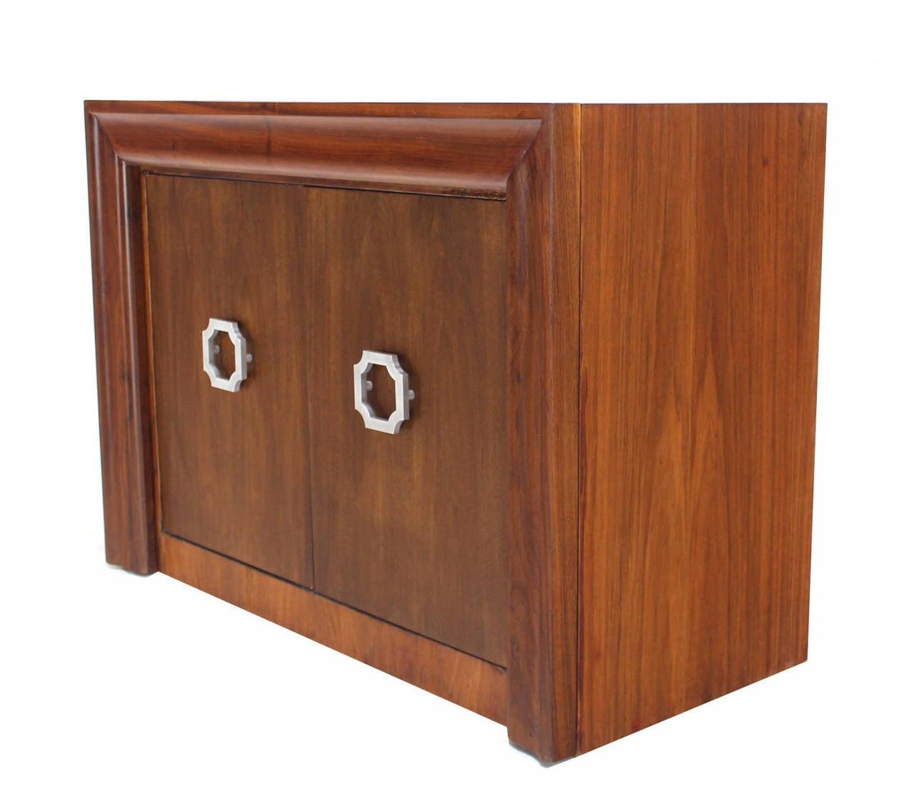 Art Deco Mid Century Modern Double Door Large Hardware Walnut  Server Cabinet