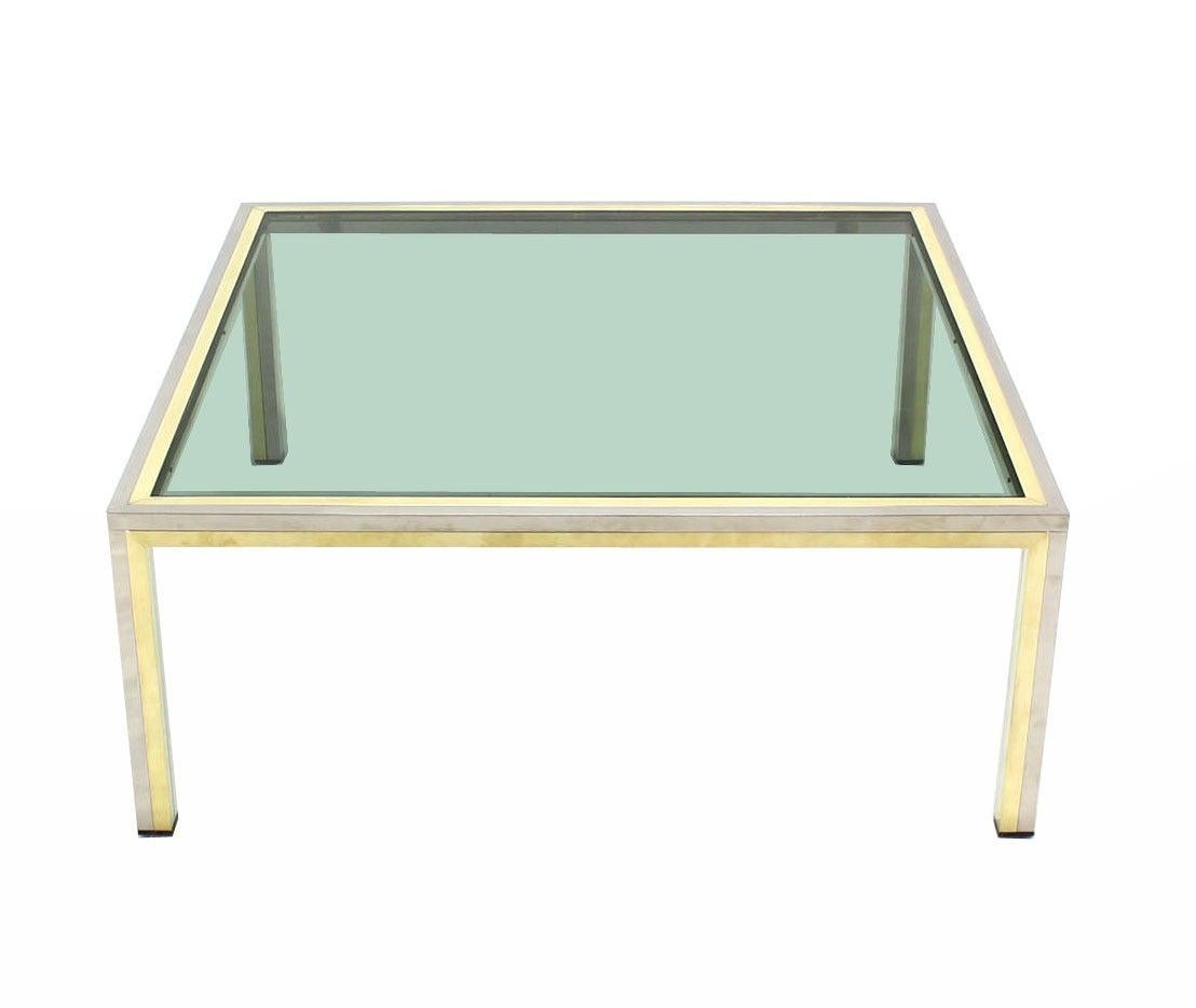 EstablishedLines Large 39" Square Brass Chrome Tinted Glass Top Coffee Center Table Romeo Rega