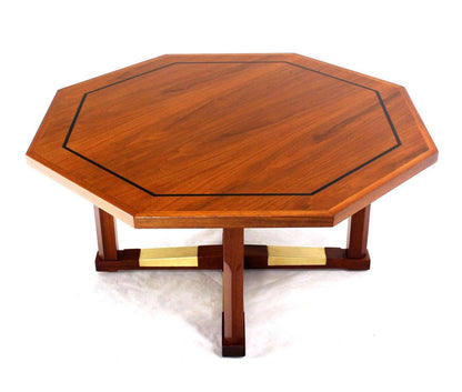 EstablishedLines Mid Century Modern Walnut X Base Inlayed Octagon Shape Coffee Table MINT!