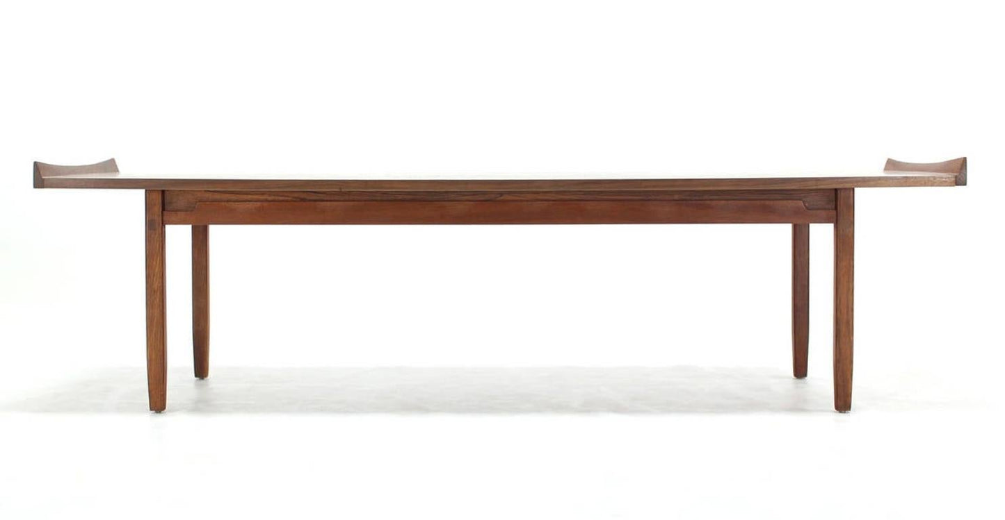 EstablishedLines Danish Modern Long Rectangle Walnut Coffee Table Rolled Ends MINT!