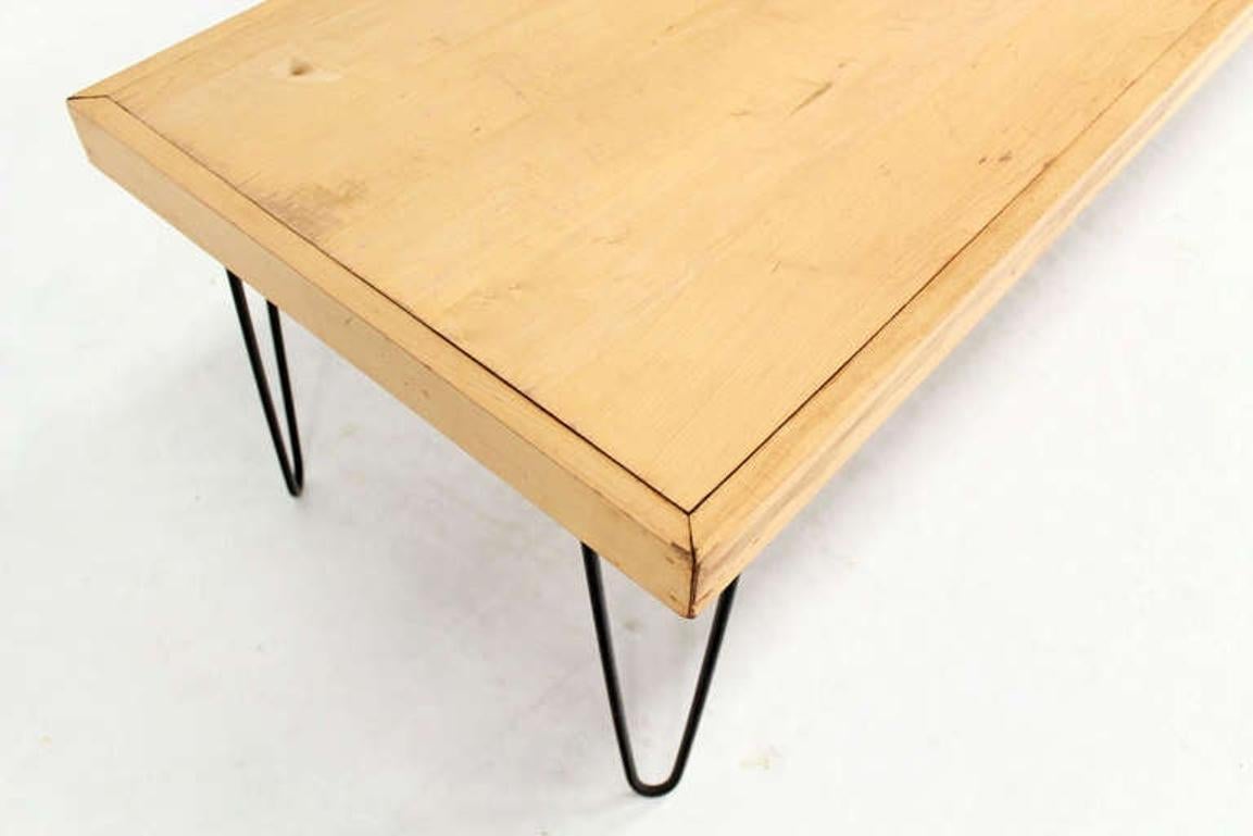 EstablishedLines Large Rectangular Vintage Solid Birch Top with Hairpin Leg Coffee Table