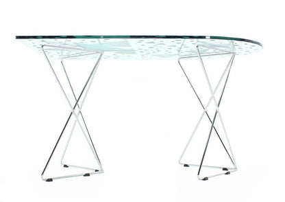 George Rodrigue Art Glass Top  Dining Table with Chrome Wire Base Artist Signed