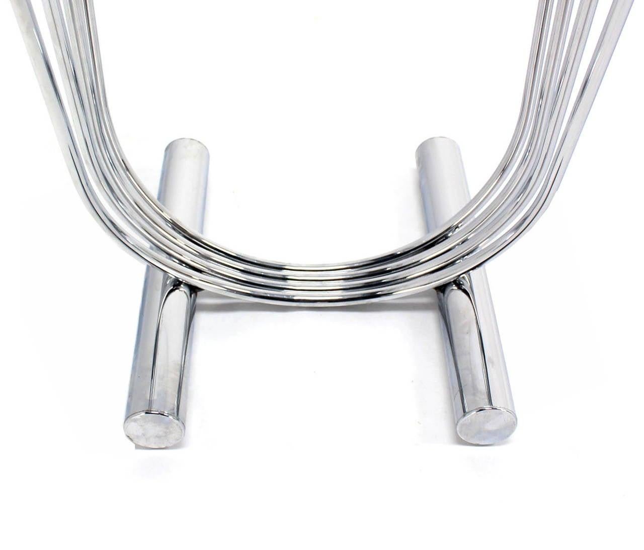 EstablishedLines Pair of Chrome U Shape Bases Glass Square Top End Side Tables Stands MINT!