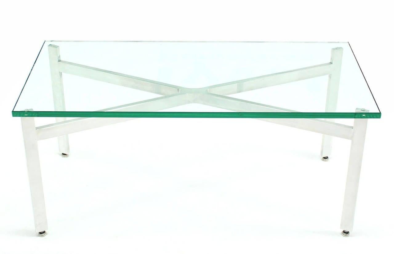 EstablishedLines Pair of Rectangular Crome X Base 3/4" Glass Tops Coffee Side End Tables Stands