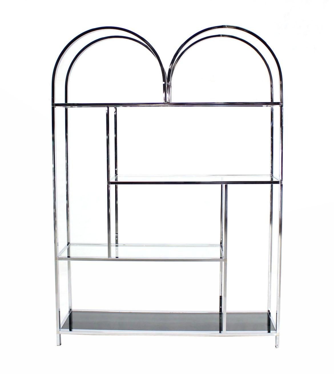 Large Wide Chrome Smoked Glass Double Dome Shade Etagere Shelving Wall Unit MINT