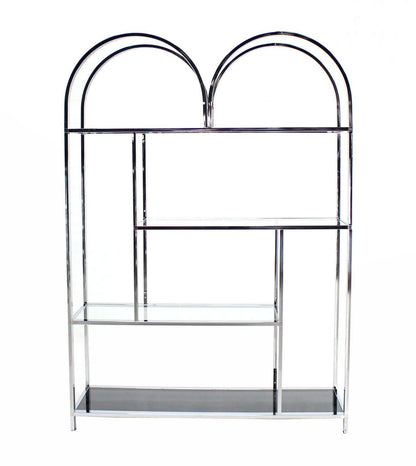 Large Wide Chrome Smoked Glass Double Dome Shade Etagere Shelving Wall Unit MINT