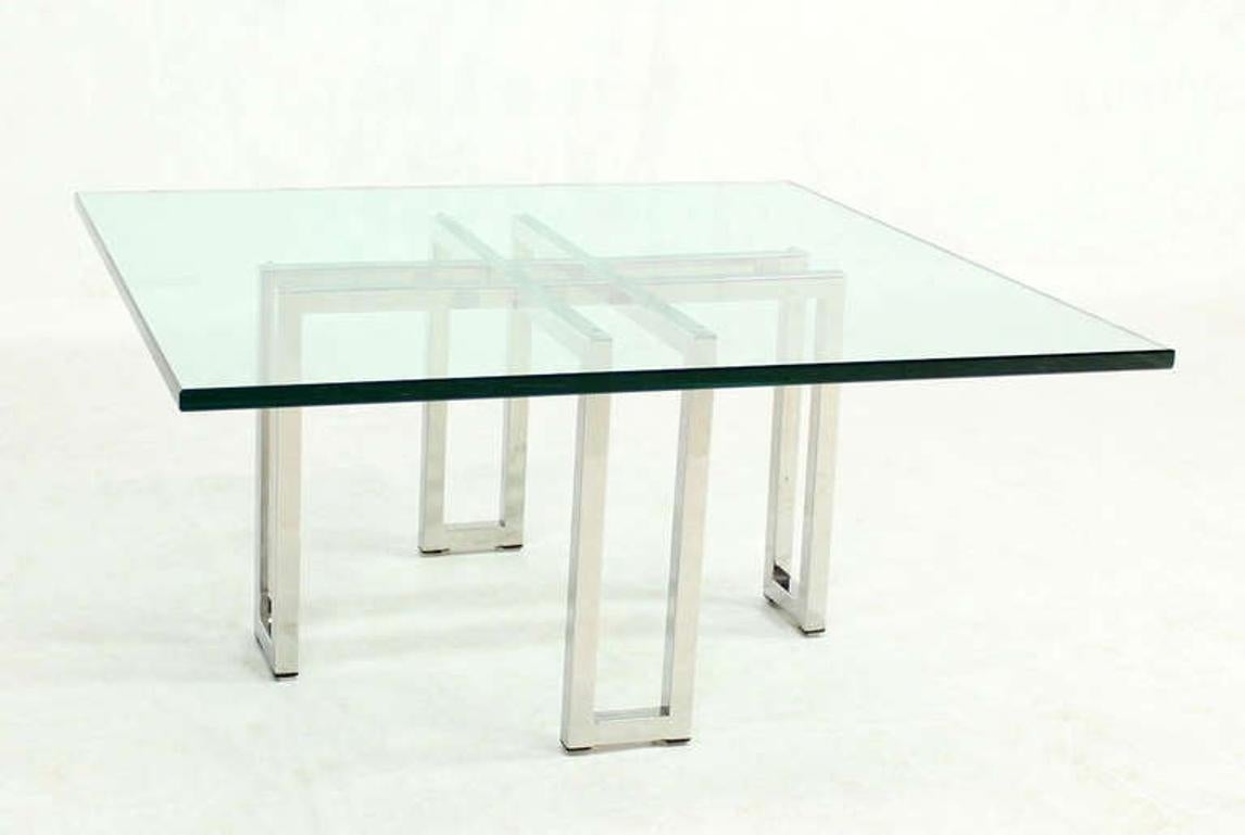 EstablishedLines Chrome Base Square Glass Top Mid Century Modern Coffee Table Barcelona Baughman