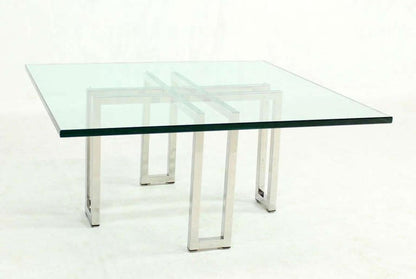 EstablishedLines Chrome Base Square Glass Top Mid Century Modern Coffee Table Barcelona Baughman