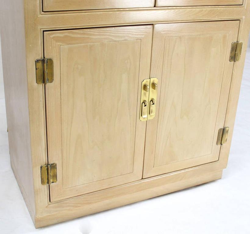 Pair John Stuart White Wash Beveled Glass MidCentury Modern Tall Display Cabinet