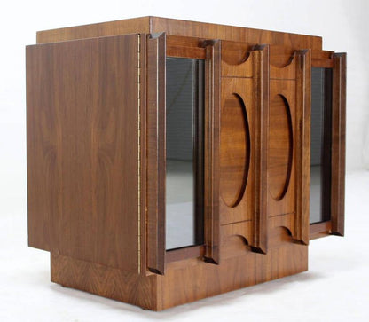 Mid Century Modern Oiled Walnut Brutalist  Night Stand End Table Double Door