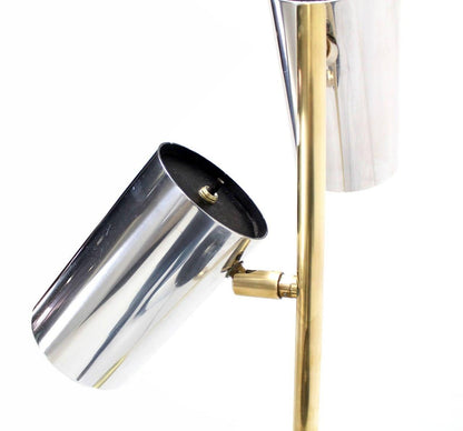 Midcentury Brass Base Tripple Floor Lamp Three Fully Adjustable Chrome Shades