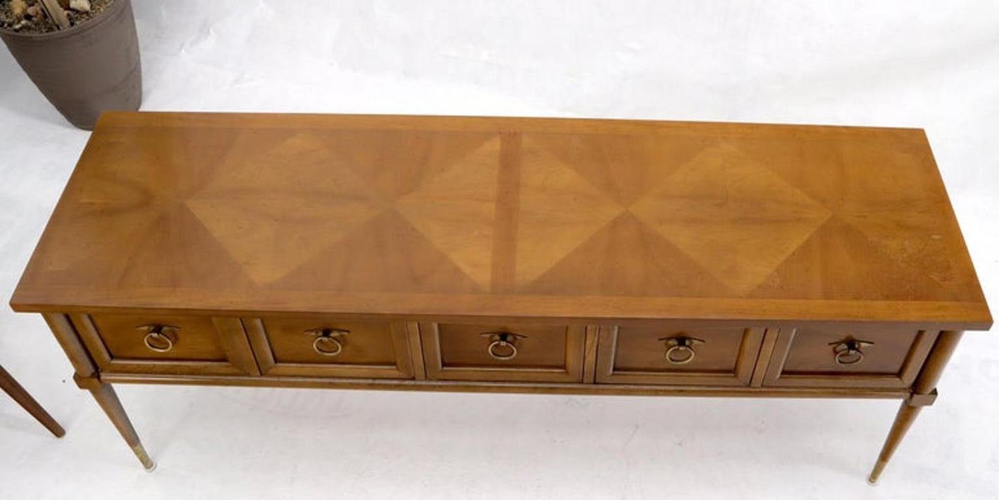 Mid-Century Modern Long Low Profile Credenza with Round Ring Drop Pulls