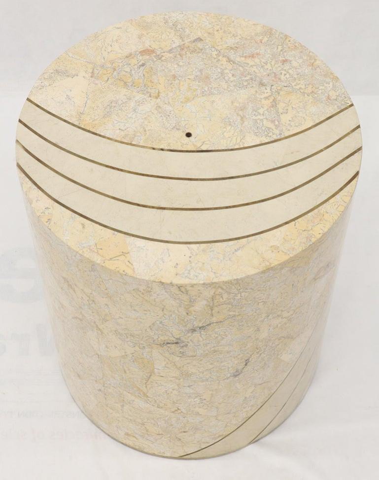 Large Cylinder Tessellated Stone Veneer Brass Inlay Dining Table Base Pedestal