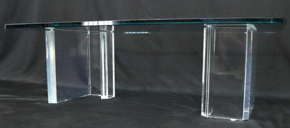 Lucite Base Glass Top Compact Rectangular Coffee Table