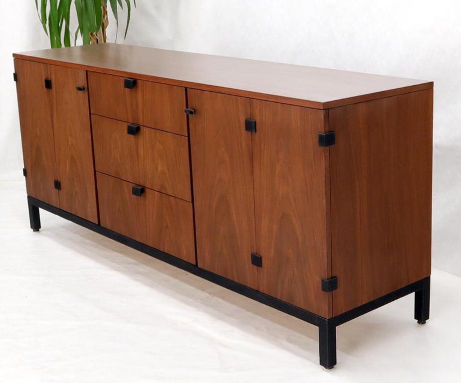 American Walnut 9 Drawers Two Doors Compartment Long Dresser Credenza Restored