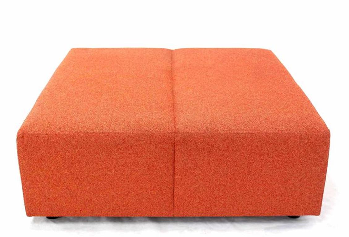 Pair of Large Oversize 4x4 Orange Upholstery Square Benches by Steelcase Sofa