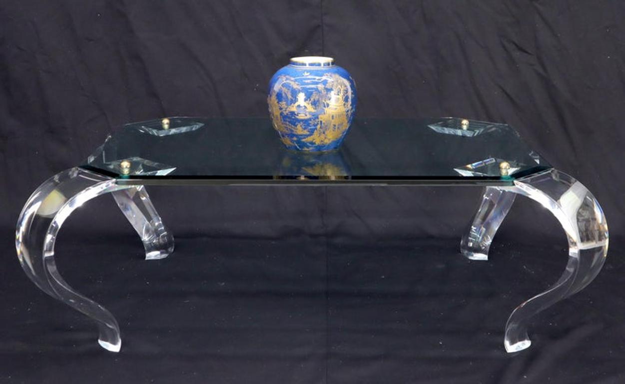 Glass Top Bent Lucite Legs Rectangular Coffee Table