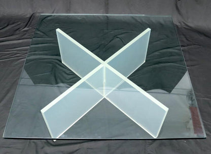 Frosted Lucite X-Base Glass Top Square Coffee Table