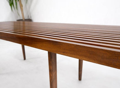 Mel Smilow Slatted Solid Walnut Mid-Century Modern Bench on Tapered Dowel Legs