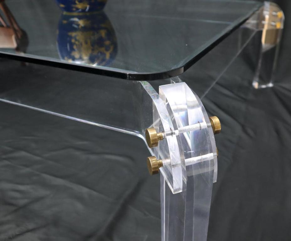 Large Lucite Base Square Glass Top Coffee Table