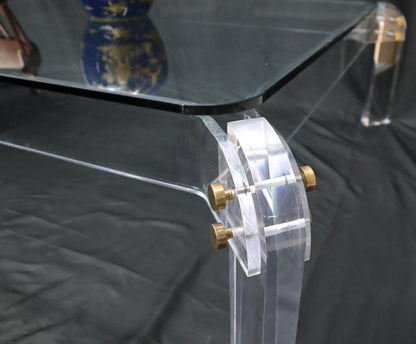 Large Lucite Base Square Glass Top Coffee Table