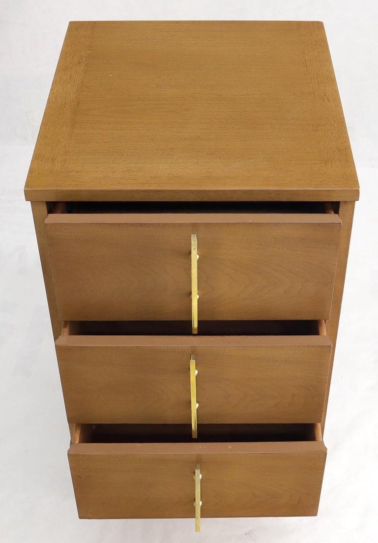 Light American Walnut Three Drawer End Table Night Stand w/ Brass Hardware Pulls