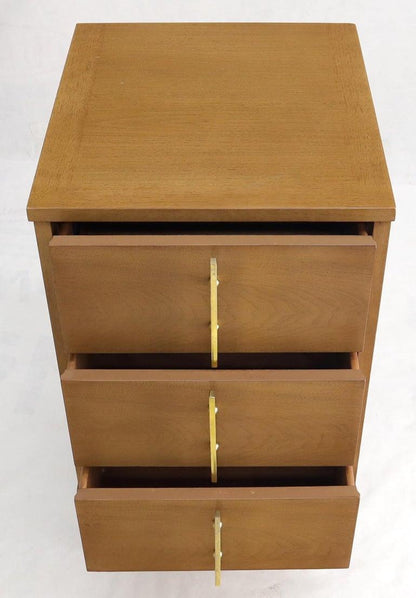 Light American Walnut Three Drawer End Table Night Stand w/ Brass Hardware Pulls