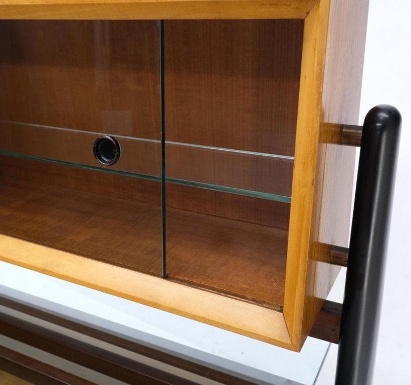 Mid-Century Modern Bi Level Long Credenza Server Dresser Cabinet Ebonized Legs
