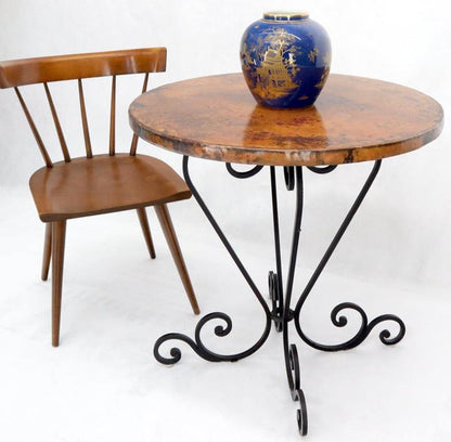 Hammered Coper Top Wrought Iron Base Round Dining Dinette Cafe Table