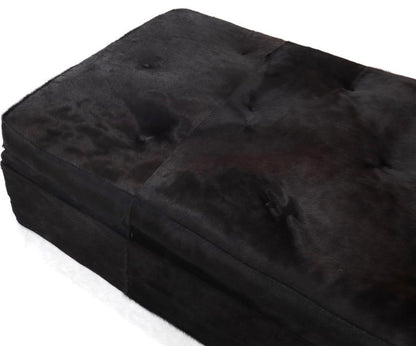 All Black Cowhide Fur Upholstery Custom Daybed Large Bench