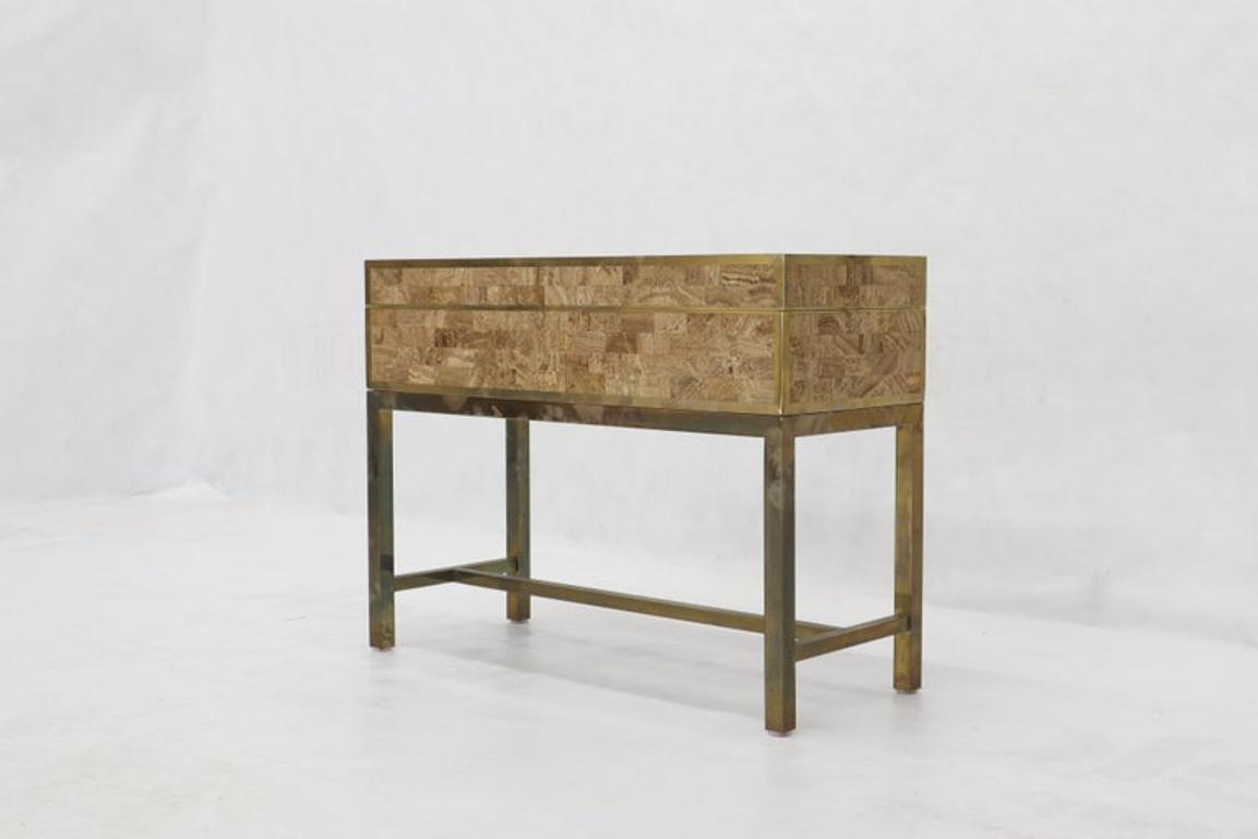 Tessellated Stone Brass Frame Base Treasure Chest Trunk Box Console End Table