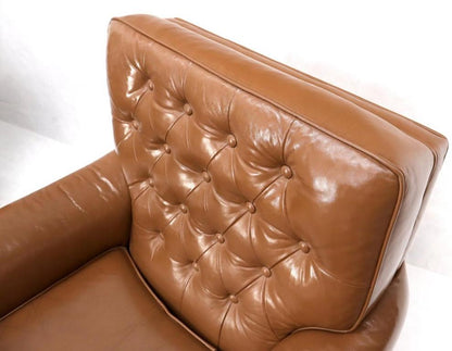 Pair of Chesterfield Style Leather Chairs W/ Ottomans Brown to Tan