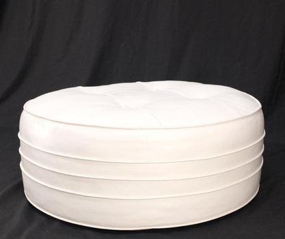 Mid-Century Modern c1970s Round White Naugahyde Tufted Pouf Ottoman Bench Mint!