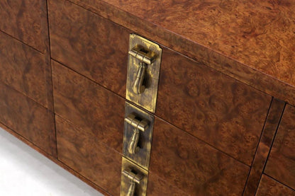 Mastercraft Burl Wood and Brass Hardware Long 9 Drawers Credenza Dresser