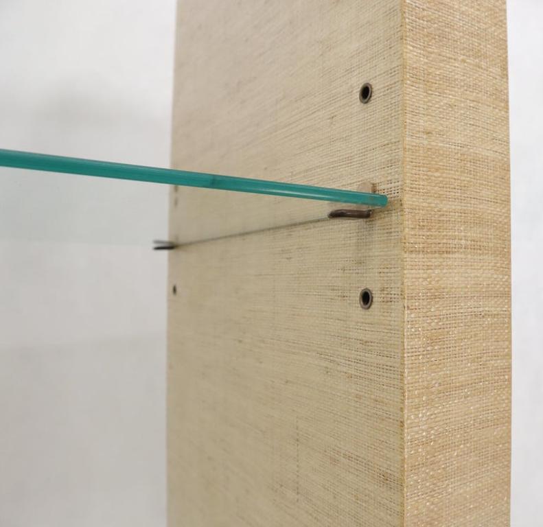 Raffia Cloth Finished Rounded Angles Étagère Display Unit Glass Shelves