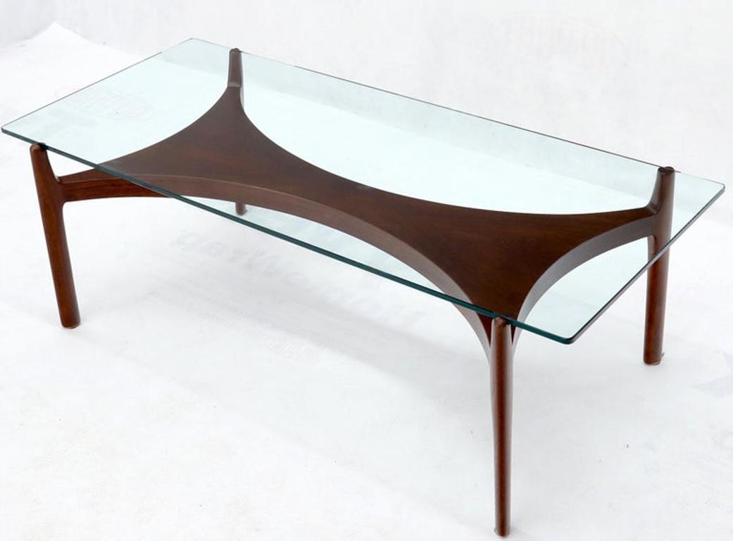 Sculptural Low Profile Teak Base Glass Top Danish Midcentury Coffee Table