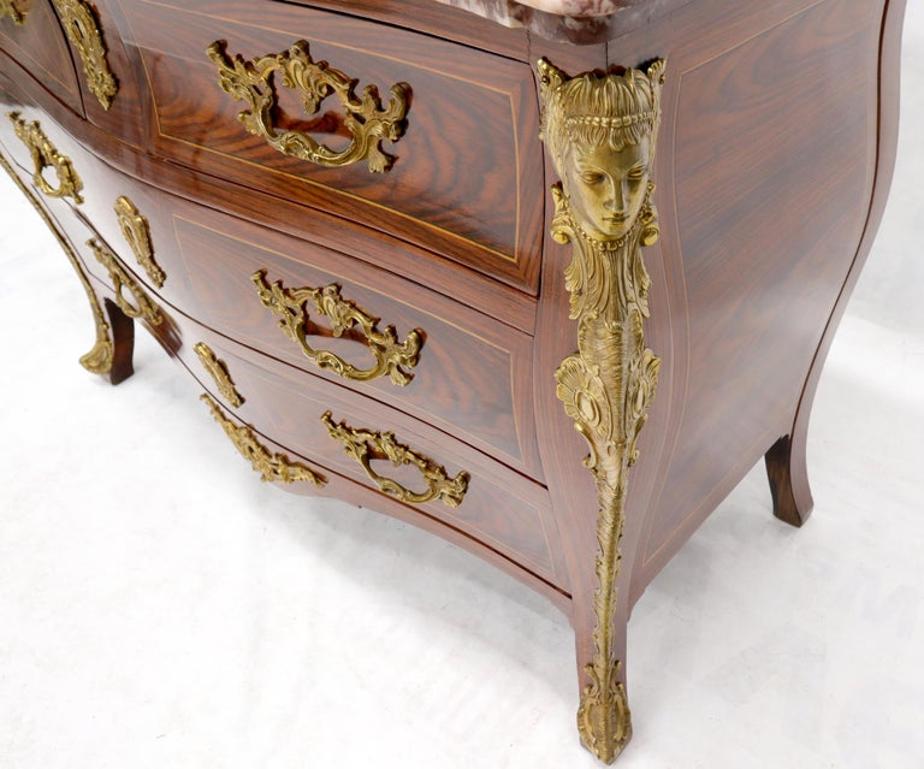 Bombe French Marble Top Bronze Ormolu Louis XV Style 4 Drawers Dresser Commode