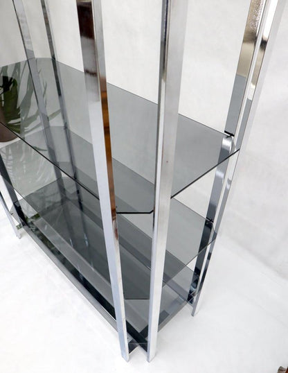 Crome and Smoked Bronze Glass Shelves Tall Display Étagère Vitrine