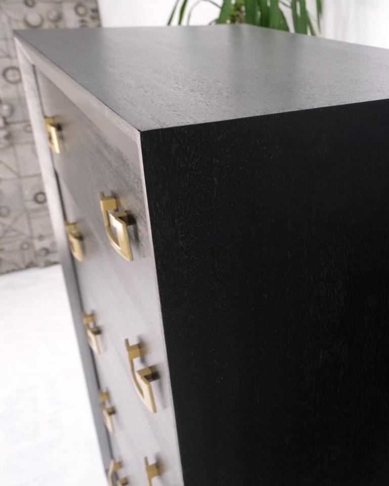 Ebonized Black Lacquer Mahogany Tall 5 Drawers Dresser Gold Bracket Pulls MNT