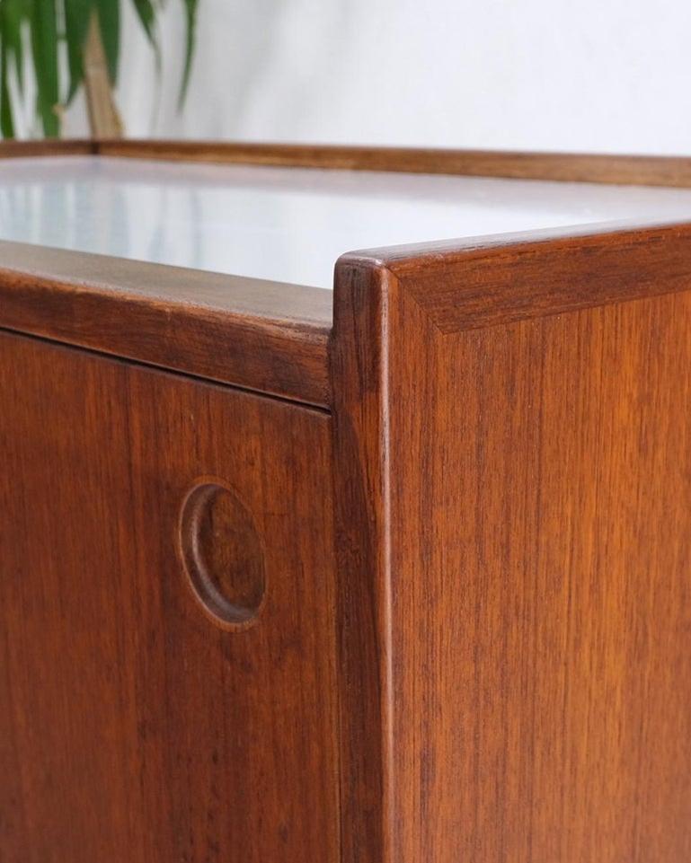 Teak Danish Modern Petit Serving Credenza on Wheels Bar Liquor Cabinet Dresser