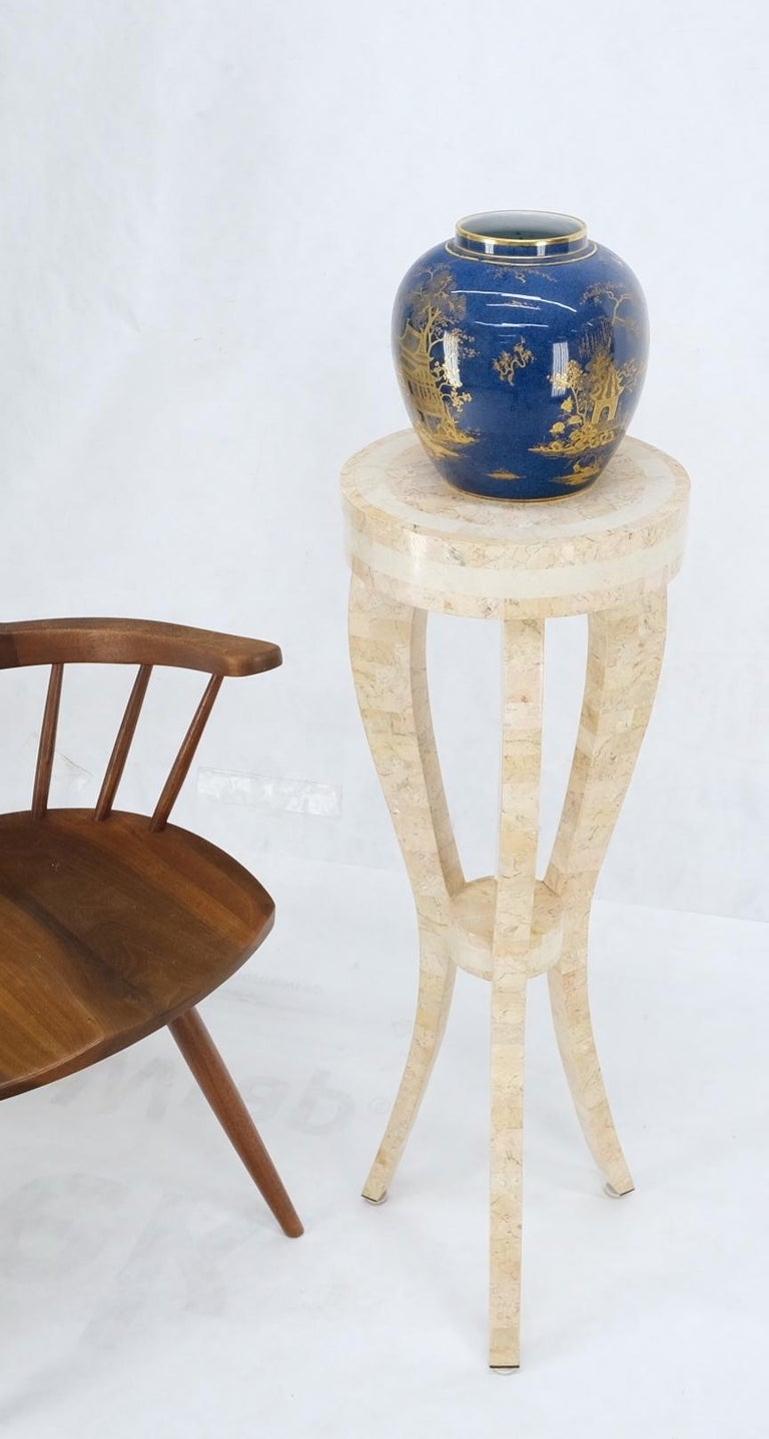 Elegant Tessellated Stone Tri Leg Pedestal Stand Side Table Mint