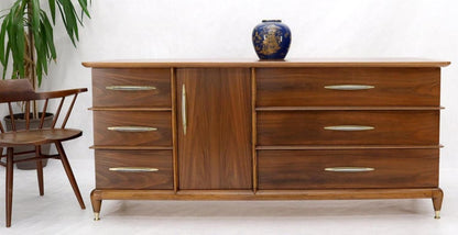 Sculptural Walnut Mid-Century Modern Long Dresser Credenza