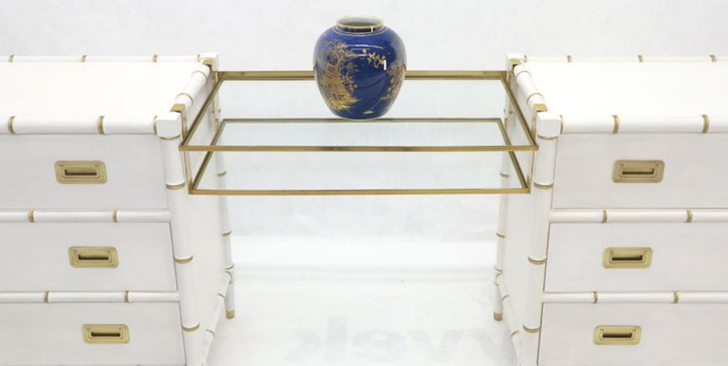 Pair of White Lacquer Brass Hardware Bachelor Chest with Suspended Brass Vanity